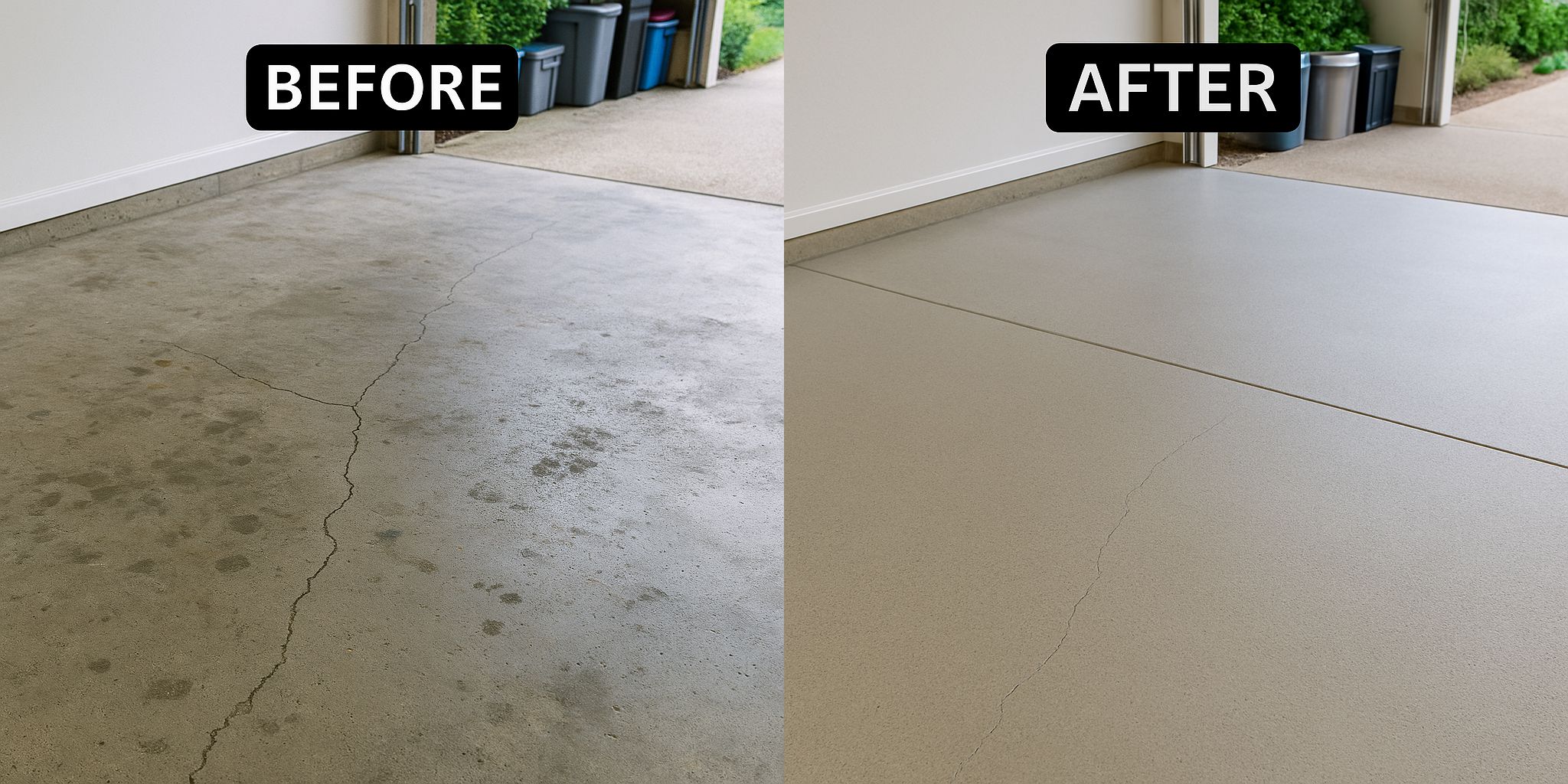 Garage floor resurfacing before and after - Fort Collins concrete repair