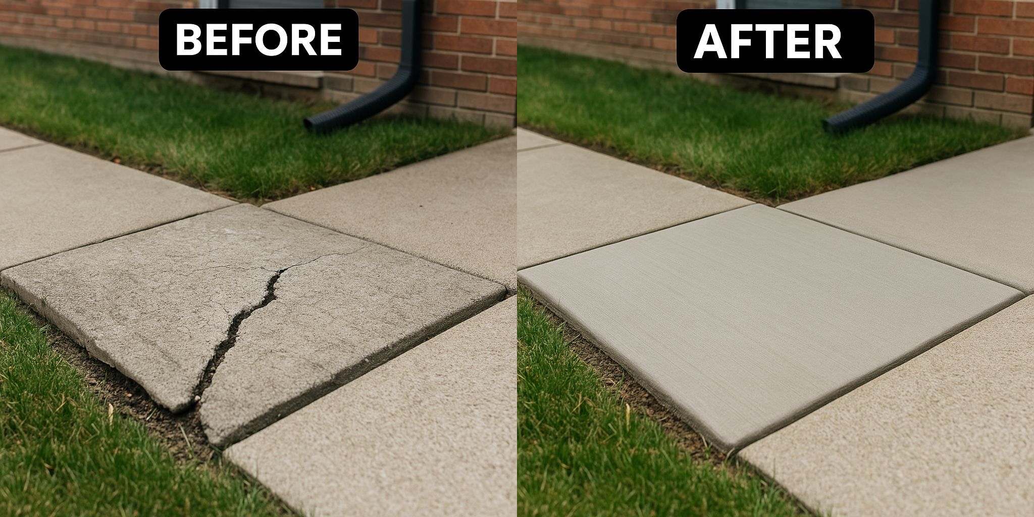 Sidewalk panel replacement before and after - Fort Collins concrete repair