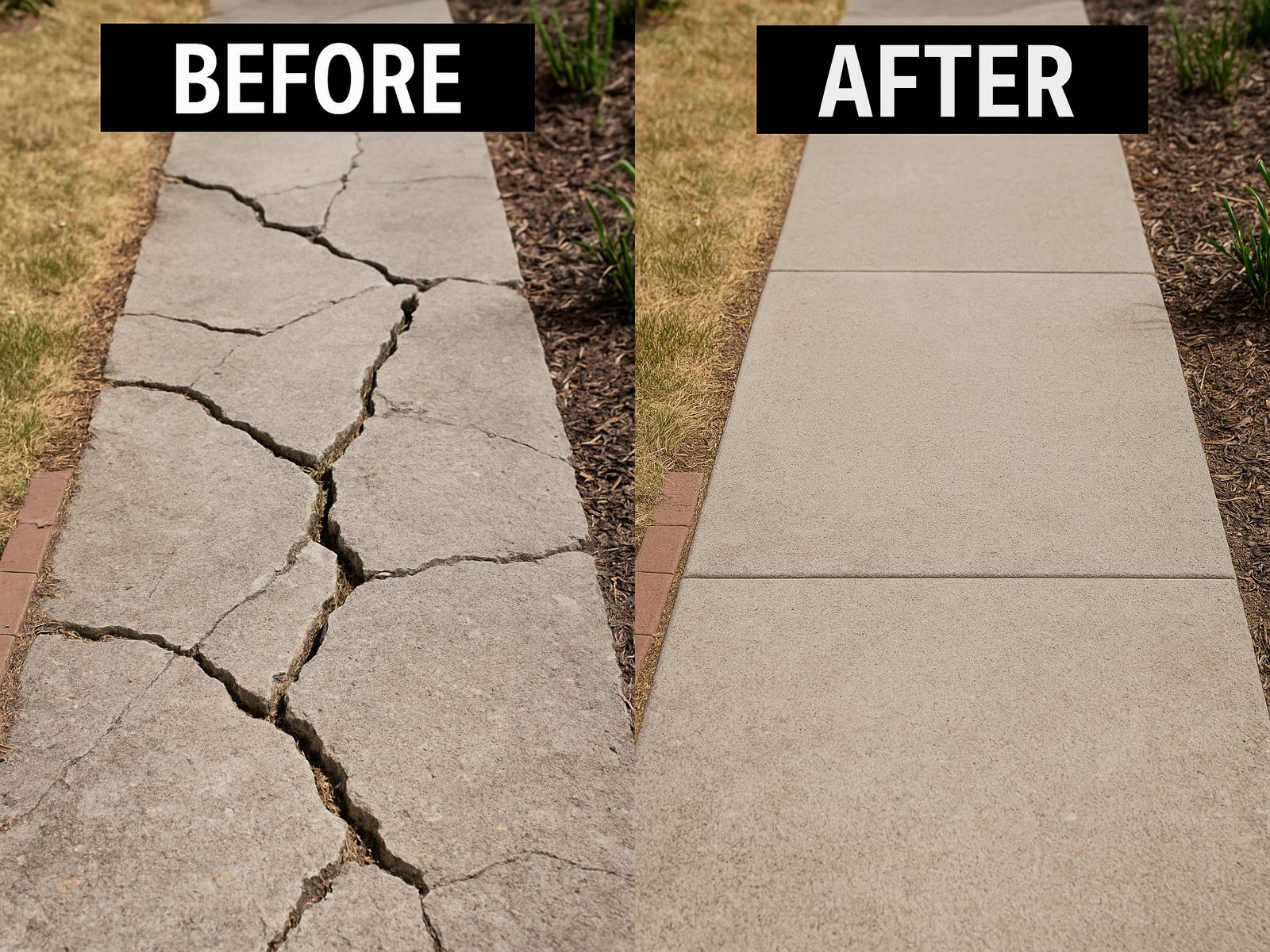 Walkway repair before and after - Loveland concrete repair